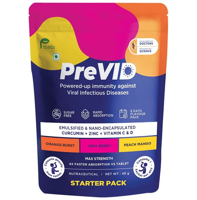 Pmeds PreVid Immunity Boosting Sachet (8gm Each) Sugar Free 6 Days Flavour Starter Pack Assorted - Classic Derma