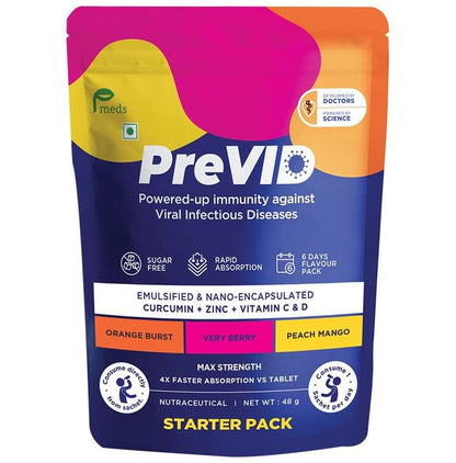 Pmeds PreVid Immunity Boosting Sachet (8gm Each) Sugar Free 6 Days Flavour Starter Pack Assorted - Classic Derma