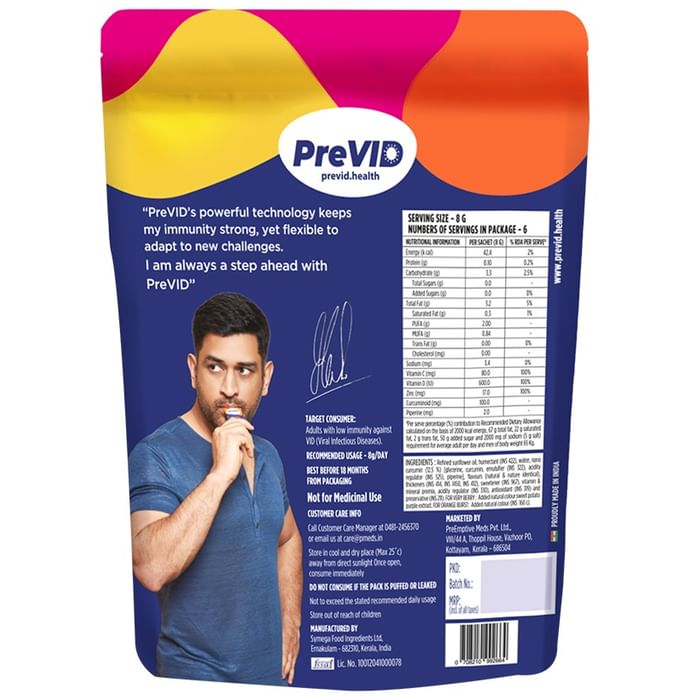 Pmeds PreVid Immunity Boosting Sachet (8gm Each) Sugar Free 6 Days Flavour Starter Pack Assorted