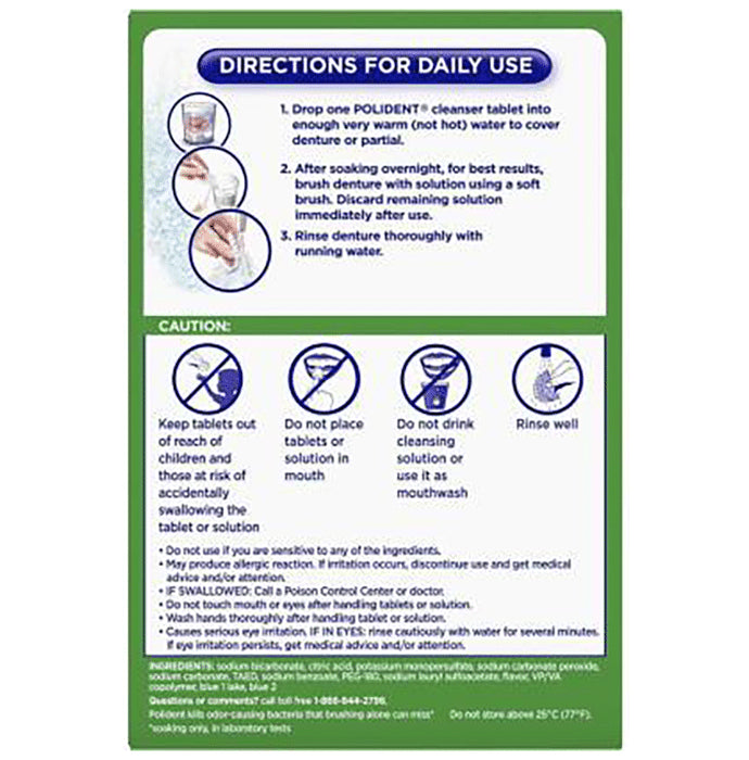 Polident Antibacterial Denture Cleanser Overnight Whitening Tablet