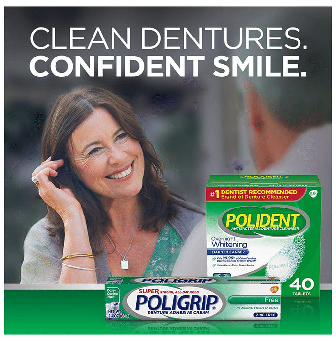 Polident Antibacterial Denture Cleanser Overnight Whitening Tablet