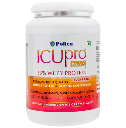 Pollen Icu Pro Max with 53% Whey Protein with Multivitamins, Minerals & Probiotics | Sugar Free | Flavour American Ice Cream Powder - Classic Derma