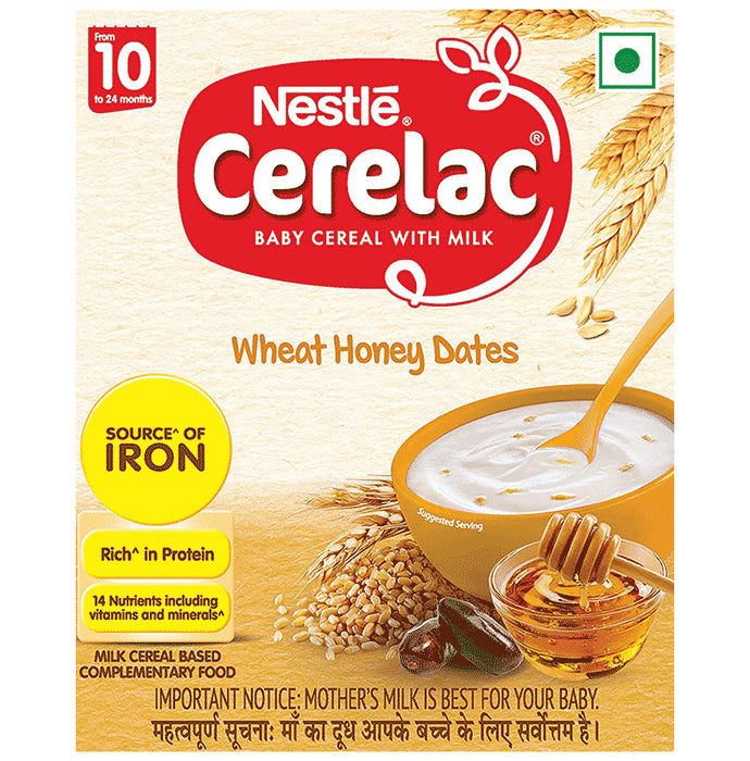Nestle Cerelac Baby (10 months+) Cereal with Milk, Iron, Vitamins & Minerals | Wheat Honey Dates - Classic Derma