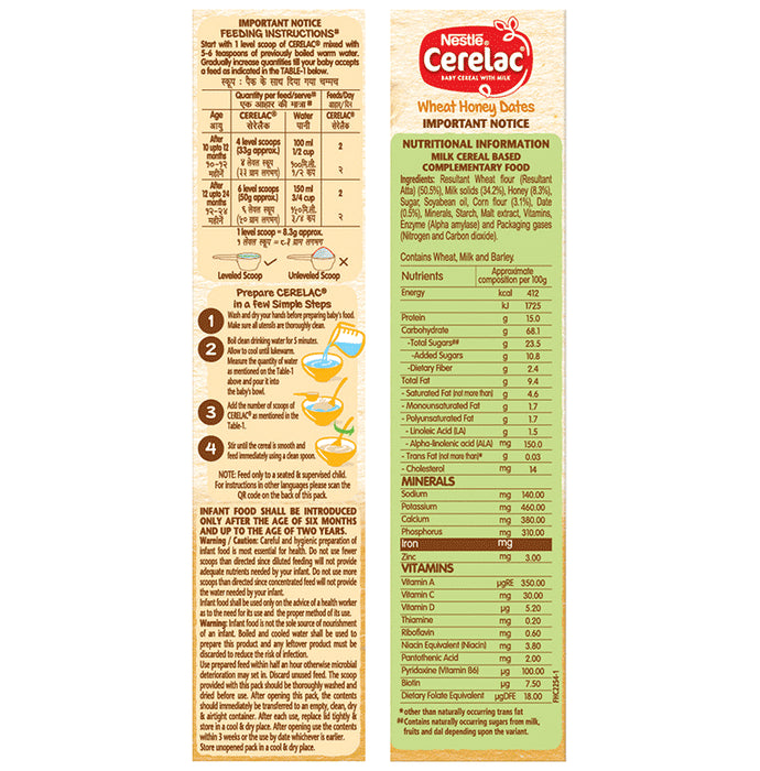 Nestle Cerelac Baby (10 months+) Cereal with Milk, Iron, Vitamins & Minerals | Wheat Honey Dates