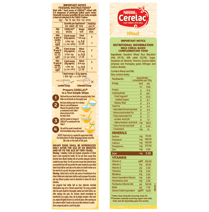 Nestle Cerelac Baby Cereal with Milk & Iron (from 6 to 24 Months) | Wheat