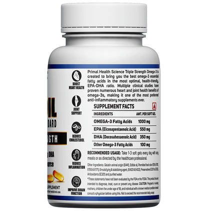 Primal Health Science Omega 3 Fish Oil Softgel Soft Gelatin Capsule