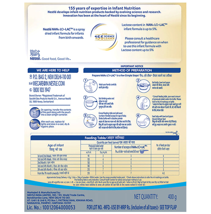 Nestle NAN LO-LAC Infant Formula Powder (Bag in Box Pack Powder