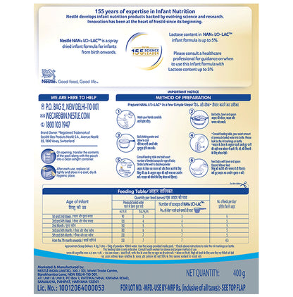 Nestle NAN LO-LAC Infant Formula Powder (Bag in Box Pack Powder