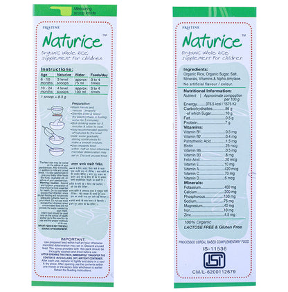 Pristine Naturice Organic Whole Rice Supplement For Children