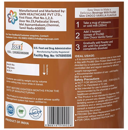 Pro360 Slim Protein with CLA & Garcinia for Nutrition | Sugar Free | Flavour Choco-Vanilla