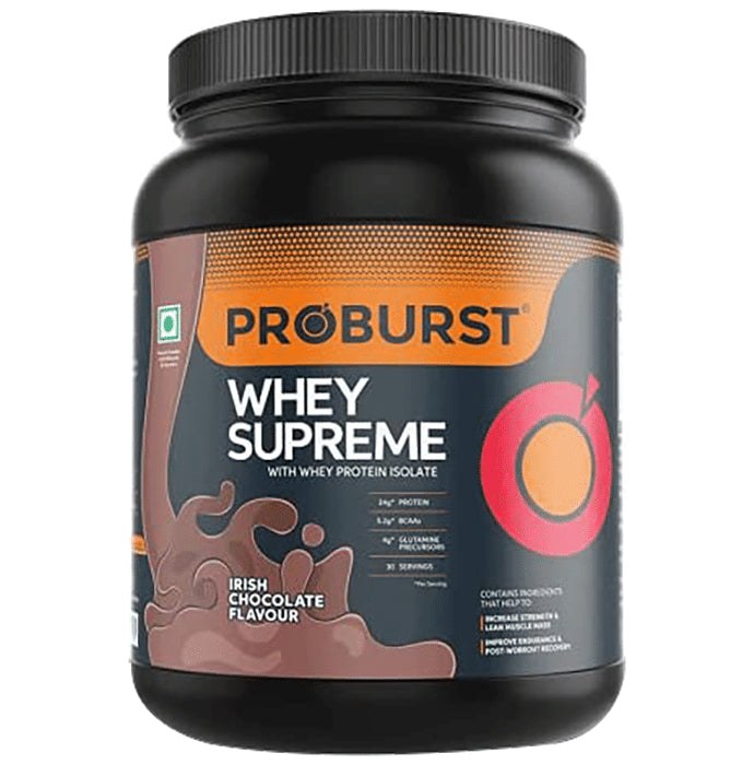 Proburst Whey Supreme Protein | With BCAAs & Glutamine for Muscle Recovery | Flavour Powder Irish Chocolate - Classic Derma