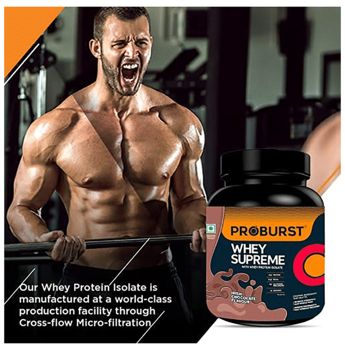 Proburst Whey Supreme Protein | With BCAAs & Glutamine for Muscle Recovery | Flavour Powder Irish Chocolate