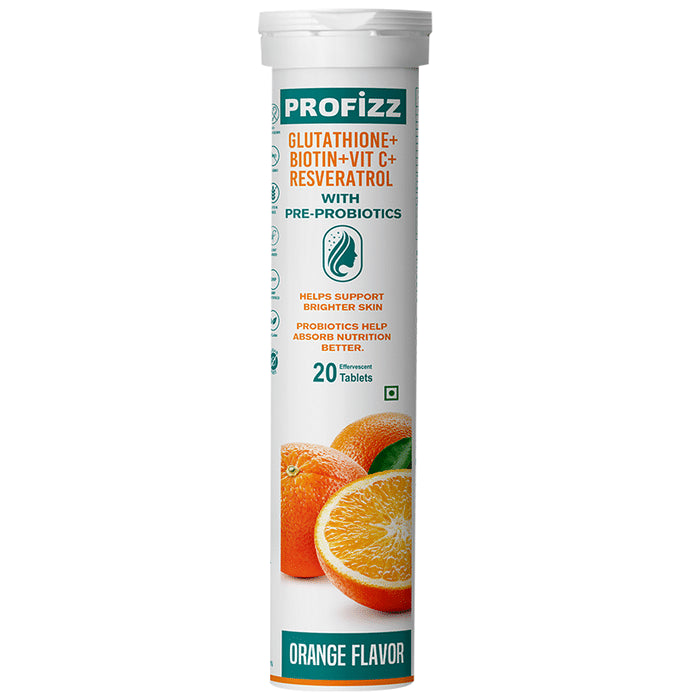 Profizz Glutathione + Biotin + Vit C + Resveratrol with Pre-Probiotics Effervescent Tablet (20 Each) Orange - Classic Derma