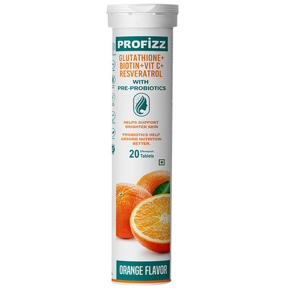 Profizz Glutathione + Biotin + Vit C + Resveratrol with Pre-Probiotics Effervescent Tablet (20 Each) Orange - Classic Derma
