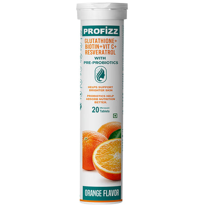Profizz Glutathione + Biotin + Vit C + Resveratrol with Pre-Probiotics Effervescent Tablet (20 Each) Orange - Classic Derma