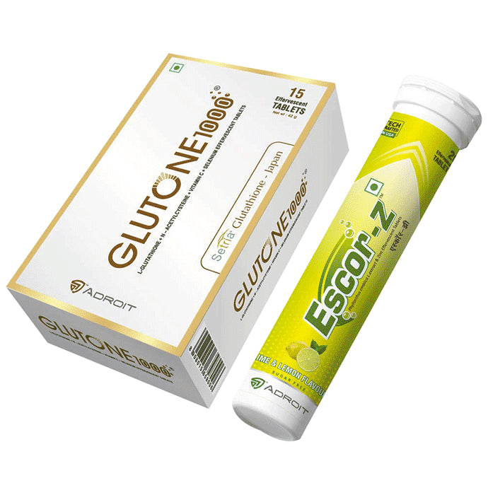 Glutone Glutone 1000 (15)& Escor-Z Lime & lemon Flavour(20) Effervescent Tablet - Classic Derma