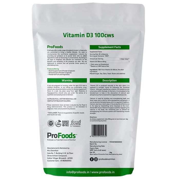 ProFoods Vitamin D3 100cws Powder