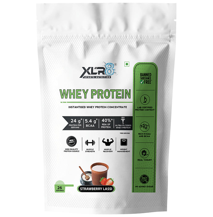 XLR8 Sports Nutrition Whey Protein Instantised Whey Protein Concentrate Strawberry Lassi - Classic Derma