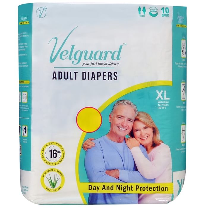 Velguard Adult Diaper, Day and Night Protection (10 Each) XL - Classic Derma