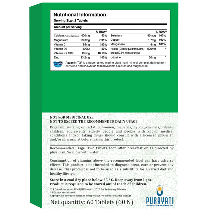 Purayati Bone Health Algal Calcium Hadjod and Minerals Tablet