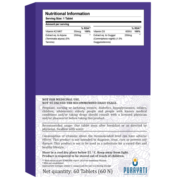 Purayati Vitamin K2 MK7, D3 and Herbs Tablet