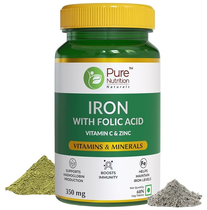 Pure Nutrition Iron with Folic Acid, Vitamin C & Zinc | For Haemoglobin Production | Tablet - Classic Derma