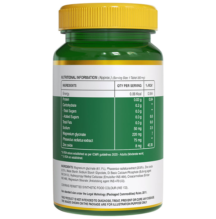 Pure Nutrition Magnesium Glycinate with Zinc for Bones, Muscles & Nerve Health | Veg Tablet