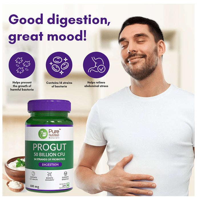 Pure Nutrition Progut Probiotics 50 Billion CFU for Digestion & Gut Health | Capsule