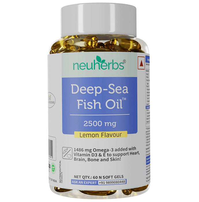 Neuherbs Deep-Sea Fish Oil with Omega 3 & Vitamin D3 | Soft Gels for Heart, Brain, Bone & Skin - Classic Derma