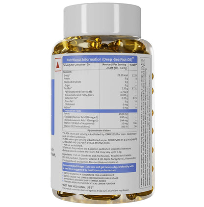 Neuherbs Deep-Sea Fish Oil with Omega 3 & Vitamin D3 | Soft Gels for Heart, Brain, Bone & Skin