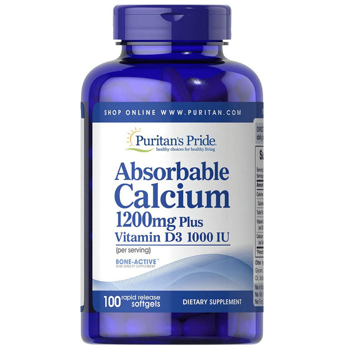 Puritan's Pride Absorbable Calcium 1200mg Plus Vitamin D3 1000IU Rapid Release Softgel - Classic Derma