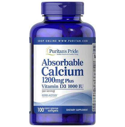 Puritan's Pride Absorbable Calcium 1200mg Plus Vitamin D3 1000IU Rapid Release Softgel - Classic Derma