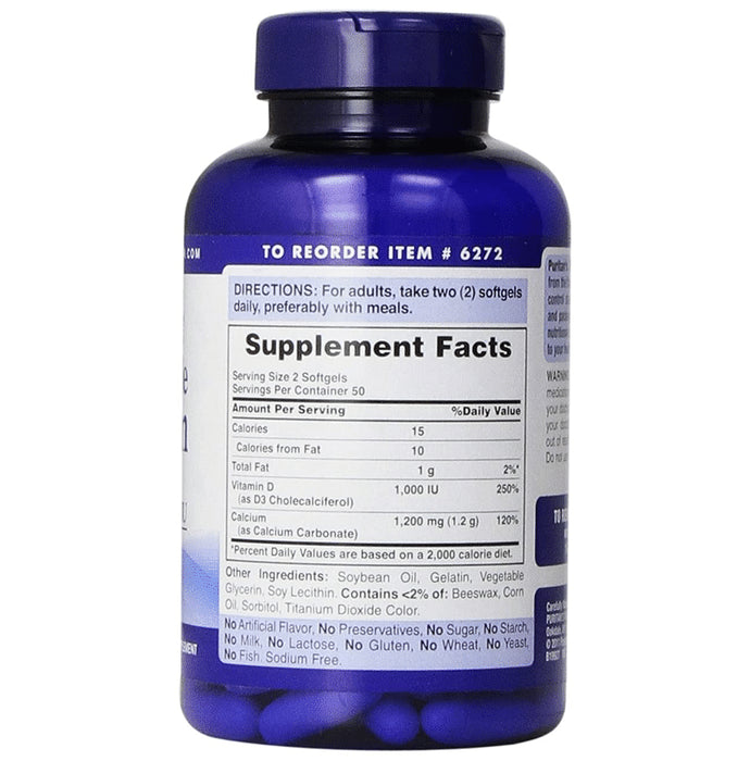 Puritan's Pride Absorbable Calcium 1200mg Plus Vitamin D3 1000IU Rapid Release Softgel