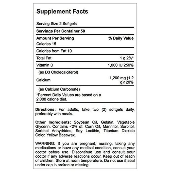 Puritan's Pride Absorbable Calcium 1200mg Plus Vitamin D3 1000IU Rapid Release Softgel