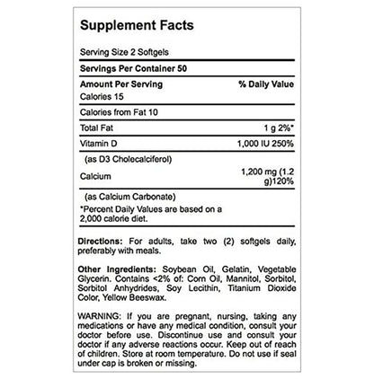 Puritan's Pride Absorbable Calcium 1200mg Plus Vitamin D3 1000IU Rapid Release Softgel