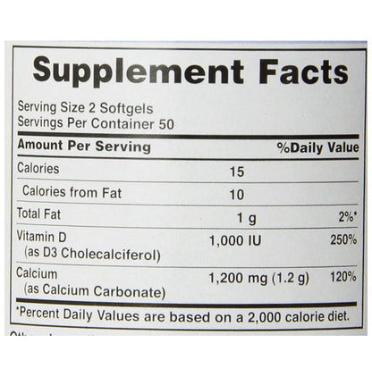 Puritan's Pride Absorbable Calcium 1200mg Plus Vitamin D3 1000IU Rapid Release Softgel