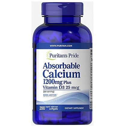 Puritan's Pride Absorbable Calcium 1200mg Plus Vitamin D3 1000IU Rapid Release Softgel - Classic Derma
