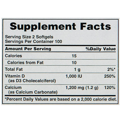 Puritan's Pride Absorbable Calcium 1200mg Plus Vitamin D3 1000IU Rapid Release Softgel