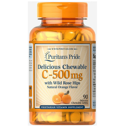 Puritan's Pride C 500mg with Wild Rose Hips Chewable Tablet Natural Orange - Classic Derma