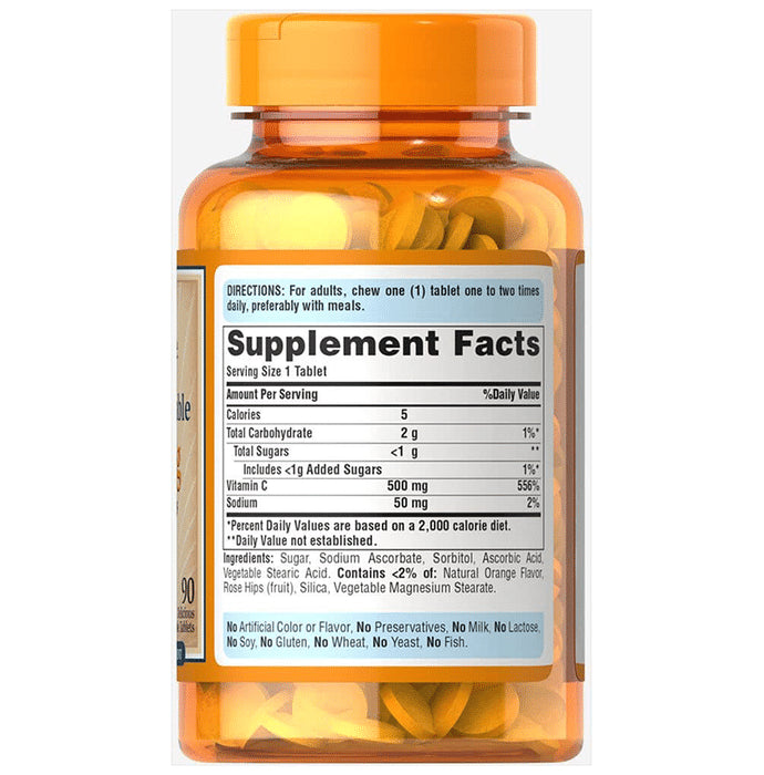 Puritan's Pride C 500mg with Wild Rose Hips Chewable Tablet Natural Orange