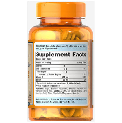 Puritan's Pride C 500mg with Wild Rose Hips Chewable Tablet Natural Orange