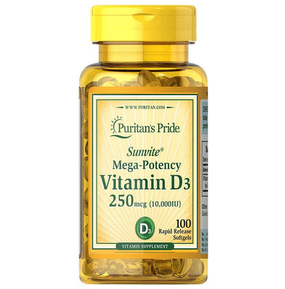 Puritan's Pride Sunvite Mega-Potency Vitamin D3 250mcg Rapid Release Softgel - Classic Derma
