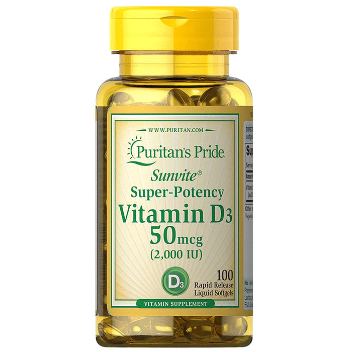 Puritan's Pride Sunvite Super-Potency Vitamin D3 50mcg (2000IU) Rapid Release Liquid Softgel - Classic Derma