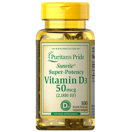 Puritan's Pride Sunvite Super-Potency Vitamin D3 50mcg (2000IU) Rapid Release Liquid Softgel - Classic Derma
