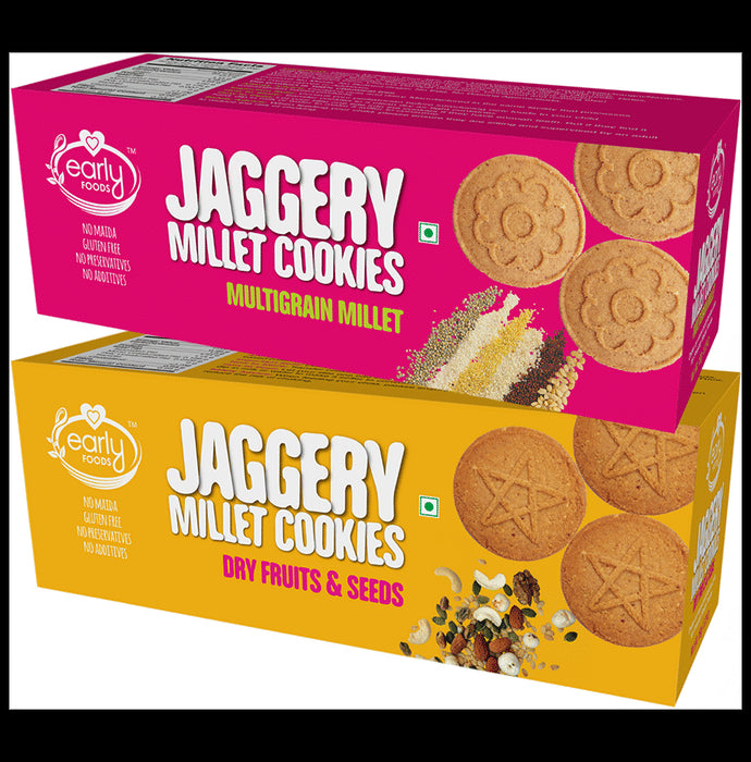 Early Foods Combo Pack of Jaggery Millet Cookies Multigrain Millet and Jaggery Millet Cookies Dry Fruits & Seeds (150gm Each) - Classic Derma