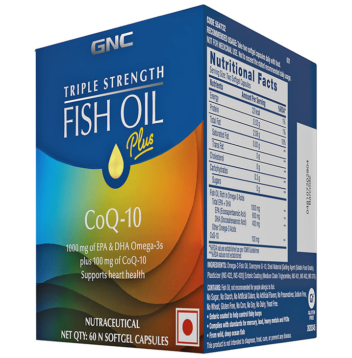 GNC Triple Strength Fish Oil + CoQ 10 | With Omega 3 | Softgel for Heart Health - Classic Derma