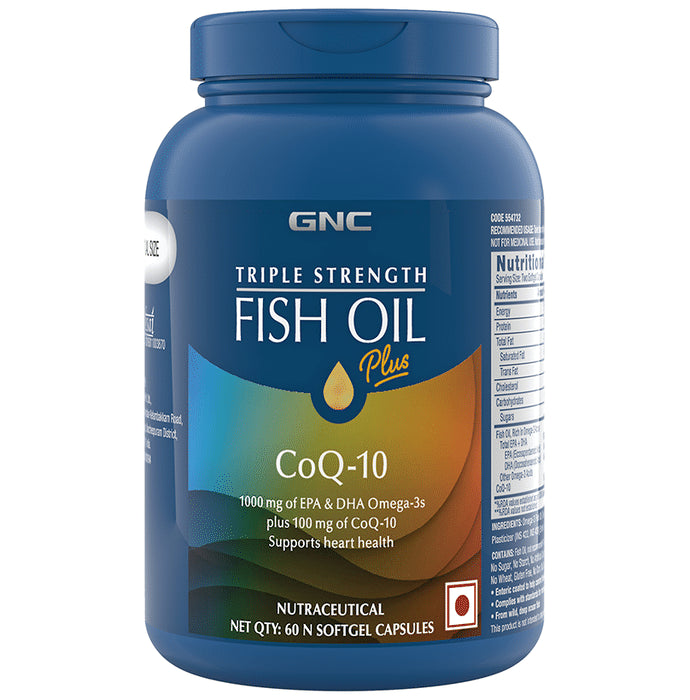 GNC Triple Strength Fish Oil + CoQ 10 | With Omega 3 | Softgel for Heart Health
