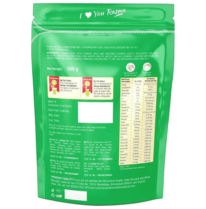 Rasna International with Glucose, Minerals & Vitamins | Flavour Instant Lemon
