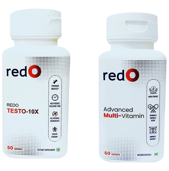 Redo Combo Pack of Testo 10X Capsule & Advanced Multi-Vitamin Capsule (60 Each) - Classic Derma