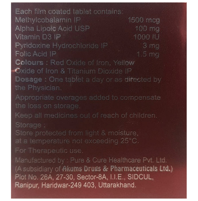 Rejunuron Active + | With Methylcobalamin, ALA, Vitamin D3 & Folic Acid | Tablet